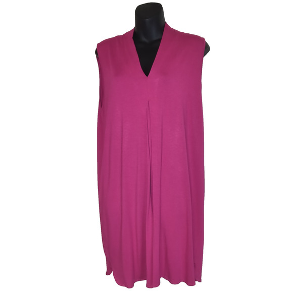 Cupio Tunic Dress Top XL Sleeveless Pleat Detail Comfort Wear Fuchsia Pink - Picture 1 of 16